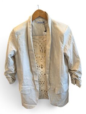 Light Taupe Open-Front Linen Blazer Jacket